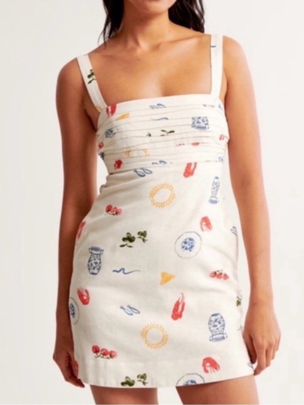 Abercrombie & Fitch Cream Mini Dress with Multicolor Motifs